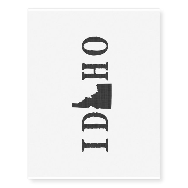 Idaho Name with State Shaped Letter Temporary Tattoos (Front)