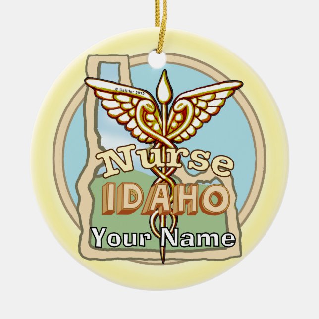 Idaho Nurse Caduceus  Ceramic Ornament (Front)