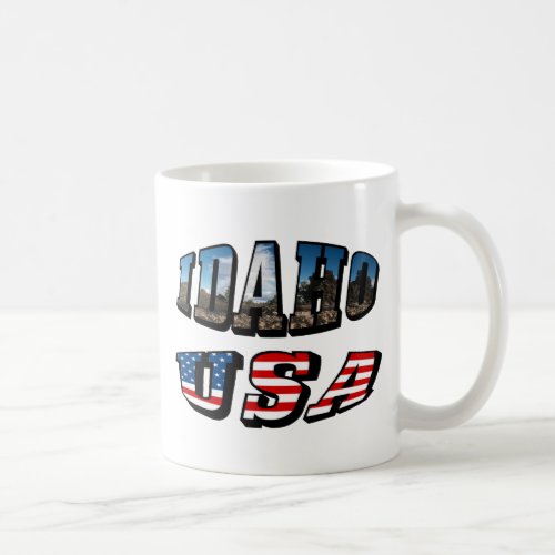 Idaho Picture State and Flag USA Text Coffee Mug