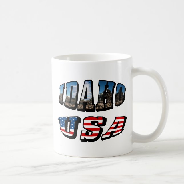 Idaho Picture State and Flag USA Text Coffee Mug (Right)