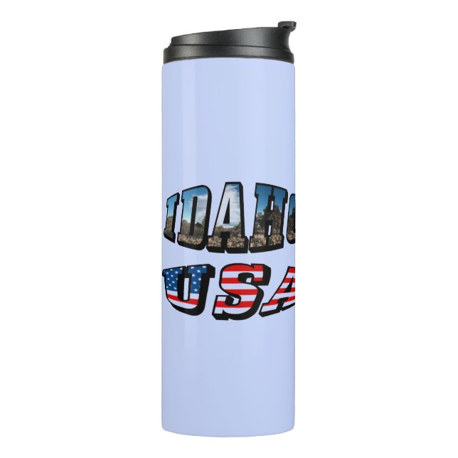 Idaho Picture State and Flag USA Text Thermal Tumbler (Rotated Left)