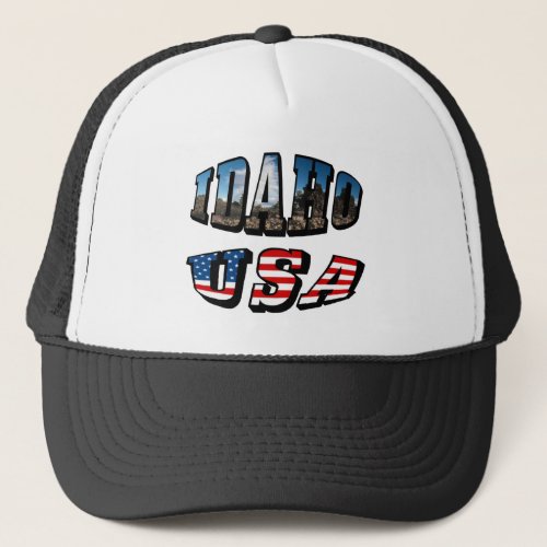 Idaho Picture State and Flag USA Text Trucker Hat