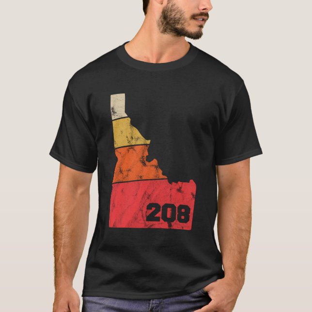 Idaho Retro Local Map Heart Area Code 208 T-Shirt (Front)