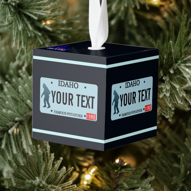 Idaho Sasquatch License Plate Cube Ornament (Tree)