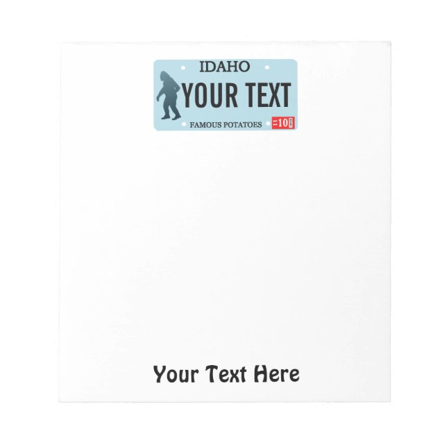 Idaho Sasquatch License Plate Notepad (Front)