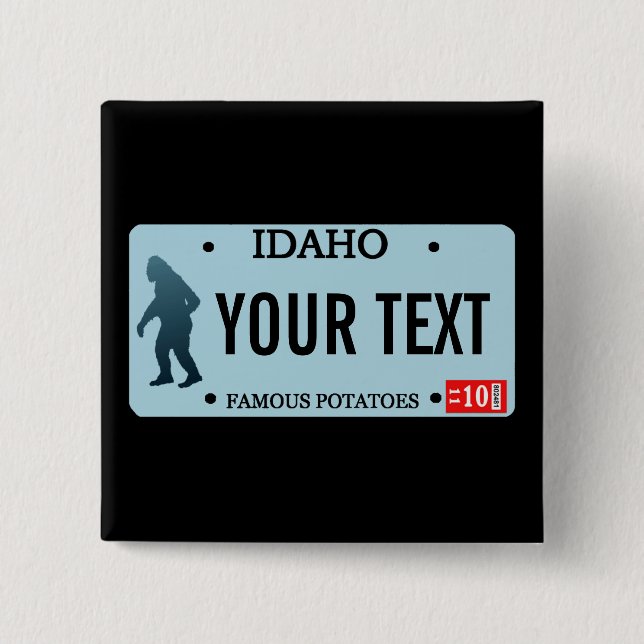 Idaho Sasquatch License Plate Pinback Button (Front)