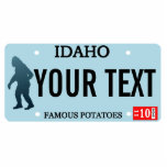 Idaho Sasquatch License Plate Statuette<br><div class="desc">The dark silhouette of Sasquatch (Bigfoot) on a blank Idaho license plate. Add your own text. Contact me for special requests. License plates for additional states and other entities (Canadian provinces, foreign countries) upon request. If you live or travel in rural areas of the Pacific Northwest you may possibly come...</div>