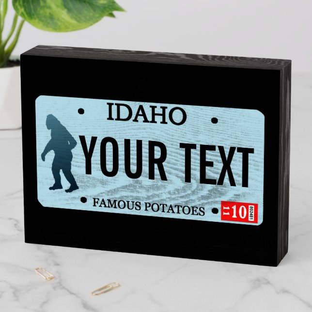 Idaho Sasquatch License Plate Wooden Box Sign (In Situ Horizontal)