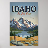 Idaho Sawtooth Range Illustration Travel Art Retro