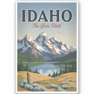 Idaho Sawtooth Range Illustration Travel Art Retro Sticker