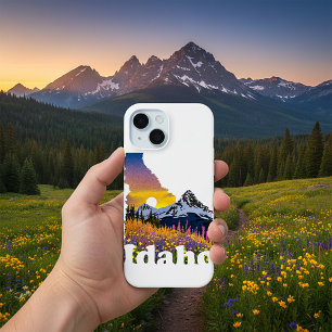 Idaho shape with mountain and wildflowers iPhone 15 case