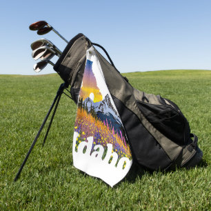 Idaho shape with mountain and wildflowers golf towel