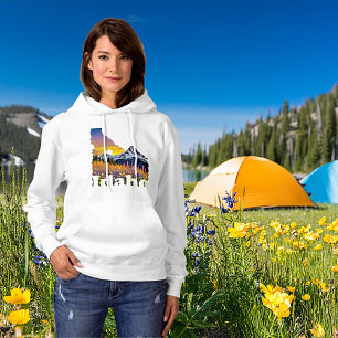 Idaho shape with mountain and wildflowers hoodie