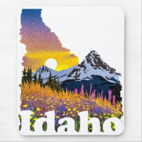 Idaho shape with mountain and wildflowers