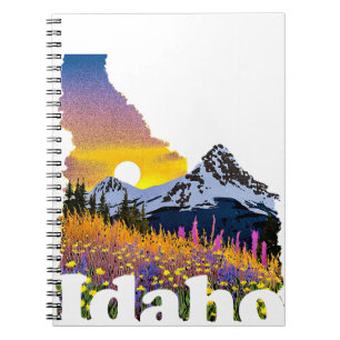 Idaho shape with mountain and wildflowers notebook