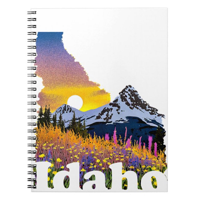 Idaho shape with mountain and wildflowers notebook (Front)