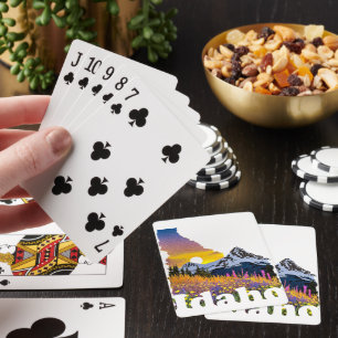 Idaho shape with mountain and wildflowers poker cards