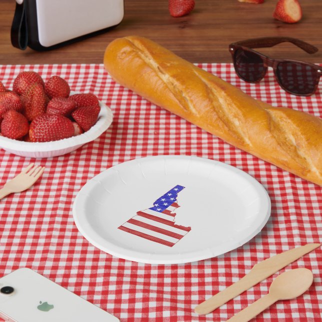 Idaho Shaped American Flag Patriotic Idahoan Paper Plates (Picnic)