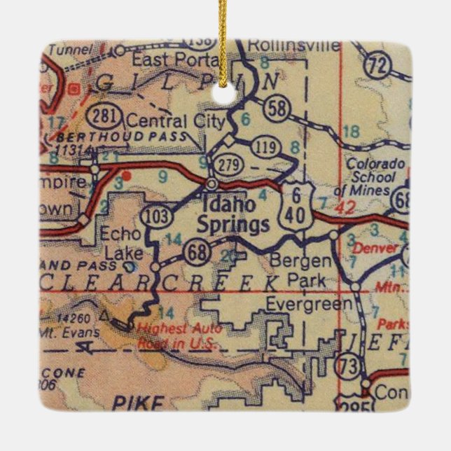 Idaho Springs CO Vintage Map Ceramic Ornament (Back)
