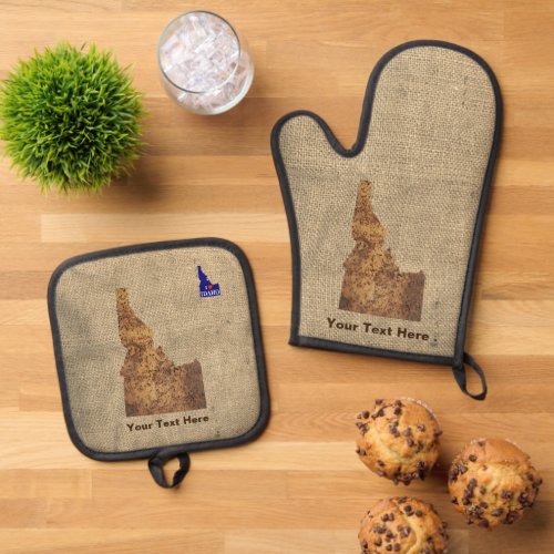 Idaho Spud Map Oven Mitt  Pot Holder Set