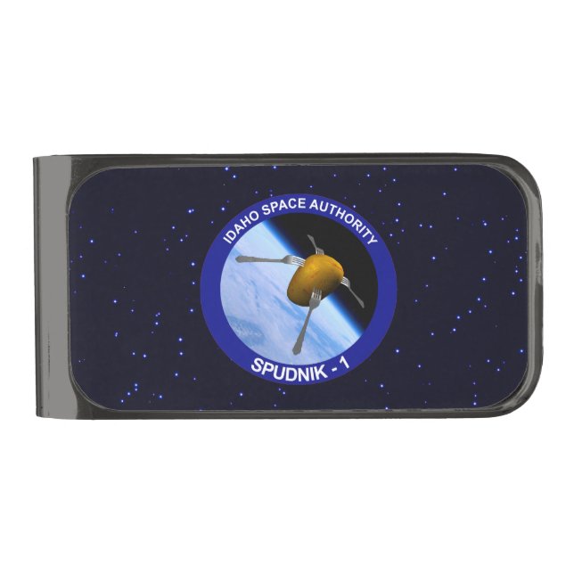 Idaho Spudnik Satellite Mission Patch Gunmetal Finish Money Clip (Front)
