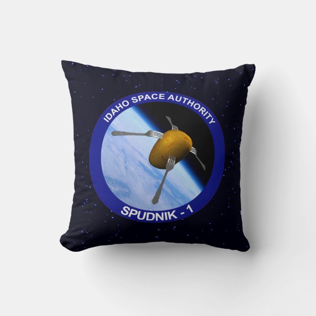 Idaho Spudnik Satellite Mission Patch Throw Pillow (Front)