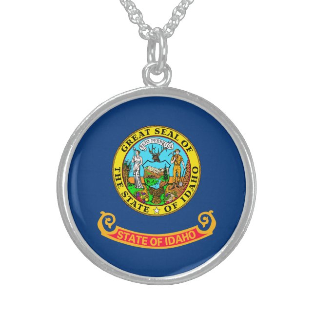 Idaho State Flag Design Sterling Silver Necklace (Front)