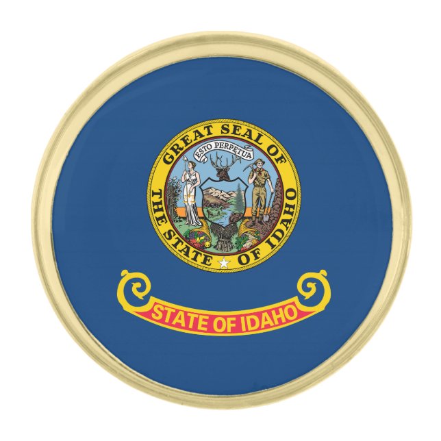 Idaho State Flag Gold Finish Lapel Pin (Front)
