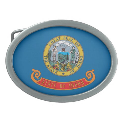 Idaho state flag oval belt buckle