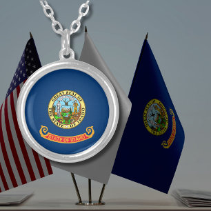 Idaho State Flag Round Silver Plated Necklace