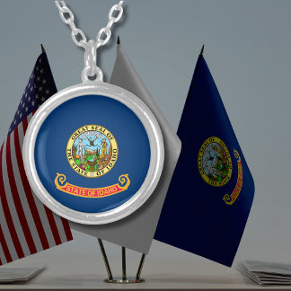 Idaho State Flag Round Silver Plated Necklace