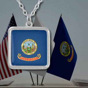 Idaho State Flag Square Silver Plated Necklace