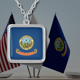 Idaho State Flag Square Silver Plated Necklace