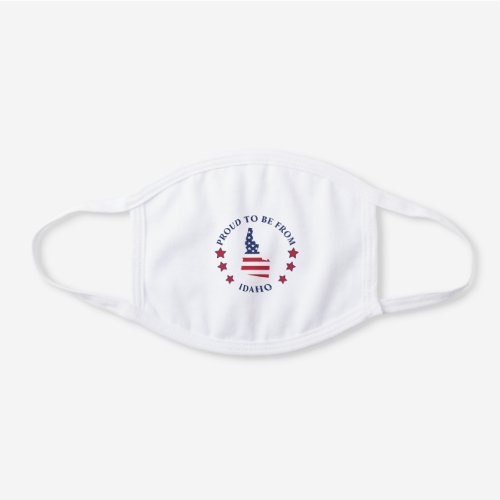 Idaho State Map Red White Blue Flag Pattern White Cotton Face Mask