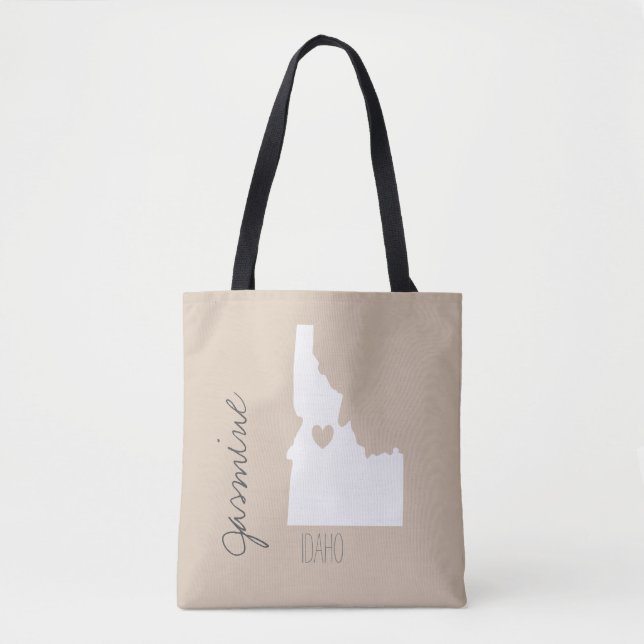 Idaho state map with heart personalize name tote bag (Front)