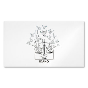 Idaho State Map with Justice Scales and Peace Dove Business Card Magnet