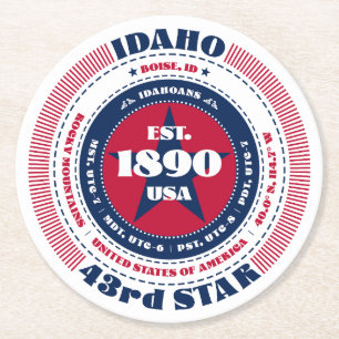 Idaho State Red White Blue Round Paper Coaster