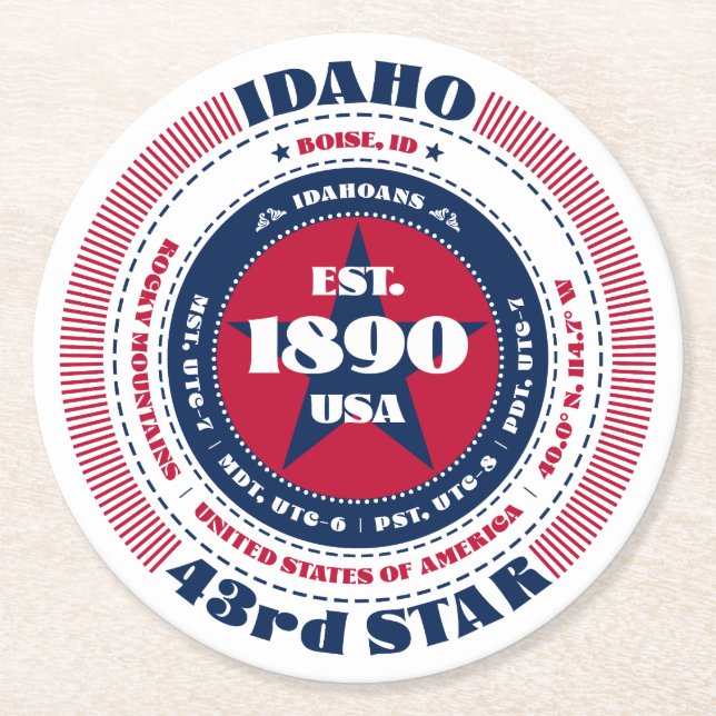Idaho State Red White Blue Round Paper Coaster (Front)