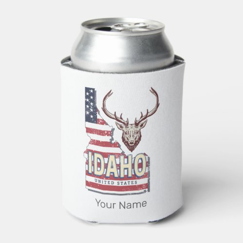 Idaho United States Retro Map Vintage Deer USA Can Cooler