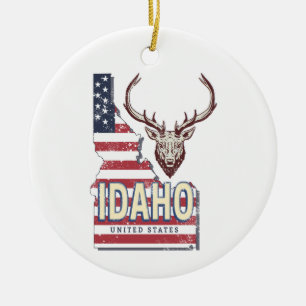Idaho United States Retro Map Vintage Deer USA Ceramic Ornament