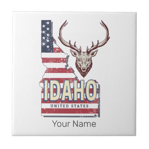 Idaho United States Retro Map Vintage Deer USA Ceramic Tile