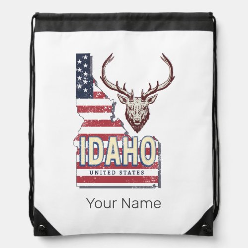 Idaho United States Retro Map Vintage Deer USA Drawstring Bag