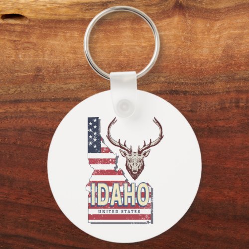 Idaho United States Retro Map Vintage Deer USA Keychain