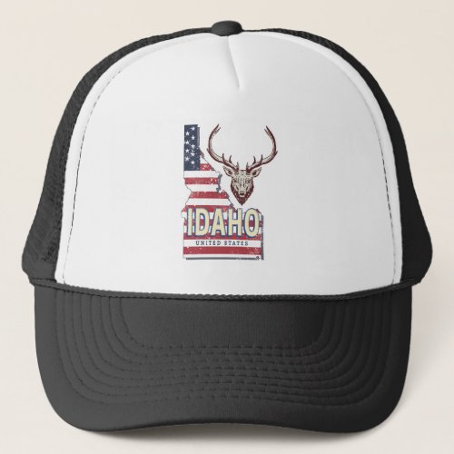 Idaho United States Retro Map Vintage Deer USA Trucker Hat