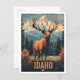 Idaho USA Art Vintage Illustration Travel Postcard