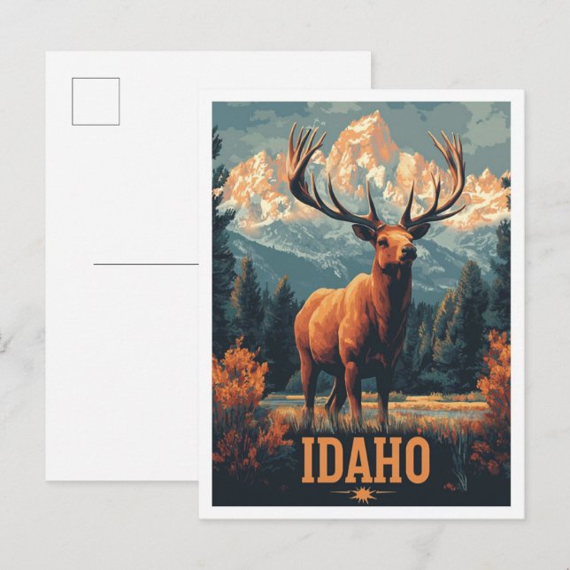 Idaho USA Art Vintage Illustration Travel Postcard (Front/Back)