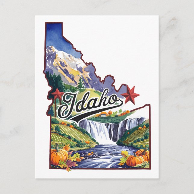 Idaho USA State Shaped Vintage Watercolor Postcard (Front)