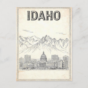 Idaho Vintage Line Art Travel Postcard