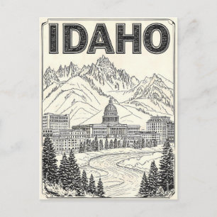 Idaho Vintage Line Art Travel Postcard