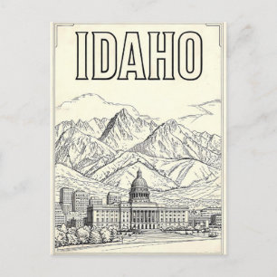 Idaho Vintage Line Art Travel Postcard